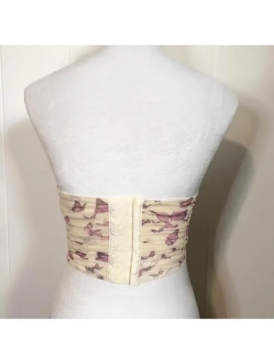 Tic Toc Butterfly Floral Spring Sheer Bustier Corset Crop Top Women's Small - Picture 3 of 4